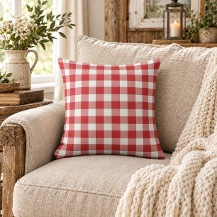 Elegant Countryside Picnic White Red Chequered Cushion