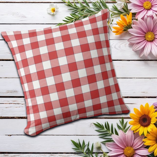 Elegant Countryside Picnic White Red Chequered Cushion (Creator Uploaded)