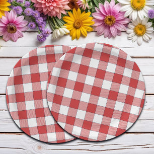 Elegant Countryside Picnic White Red Chequered Paper Plate