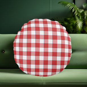 Elegant Countryside Picnic White Red Chequered Round Cushion