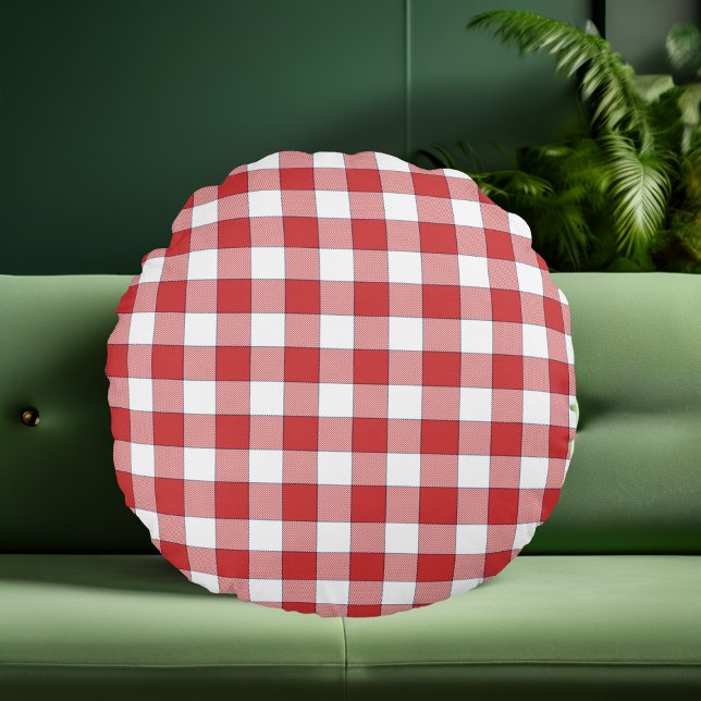 Elegant Countryside Picnic White Red Chequered Round Cushion (Creator Uploaded)