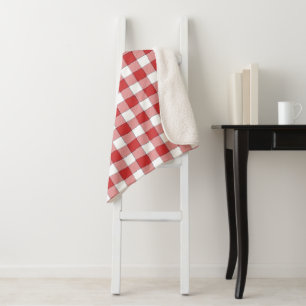Elegant Countryside Picnic White Red Chequered Sherpa Blanket