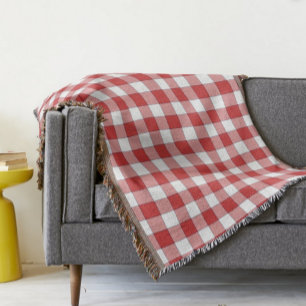 Elegant Countryside Picnic White Red Chequered Throw Blanket