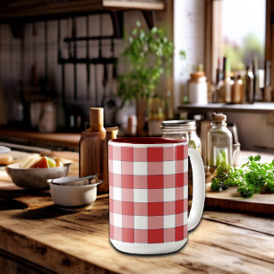 Elegant Countryside Picnic White Red Chequered Two-Tone Coffee Mug