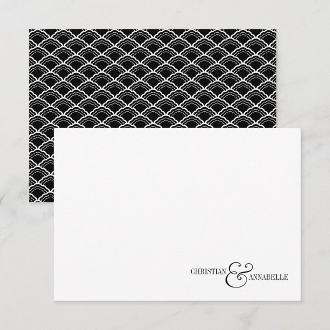 Elegant Couple Black Scallop Wedding Stationery Card (Front/Back)