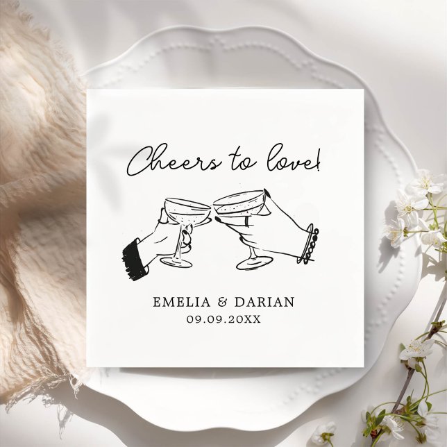 Elegant Couple Cheers to Love Minimalist Wedding Napkin (Creator Uploaded)