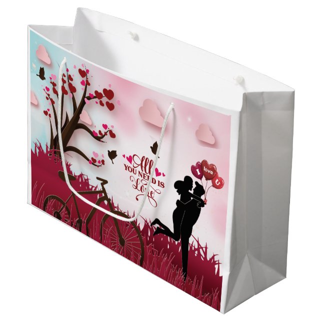 Elegant Couple Lover Valentine's Day Large Gift Bag (Front Angled)