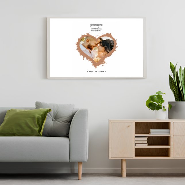 Elegant Couple Name | Heart Photo Wedding  Canvas Print (Personalised Photo Wedding Canvas Print)
