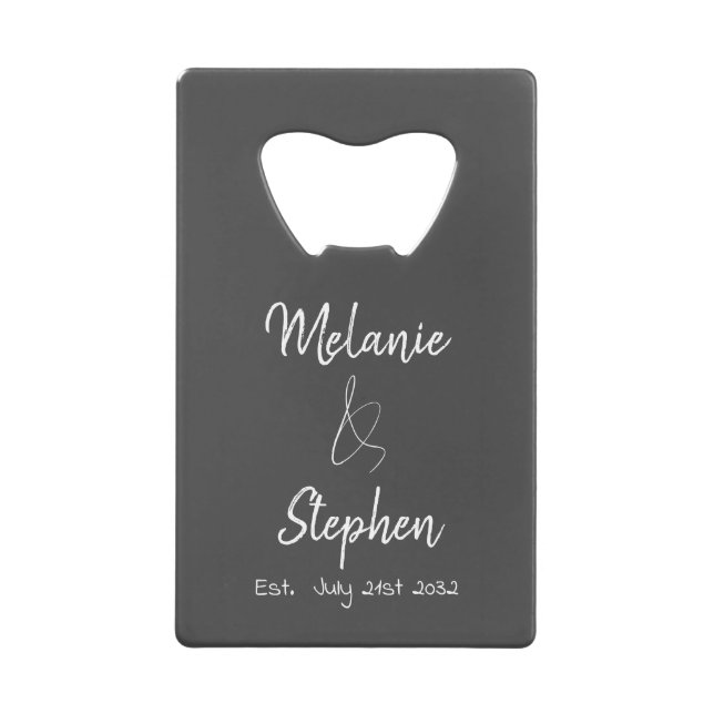 Elegant Couple Names Date Script Typography Grey (Front)