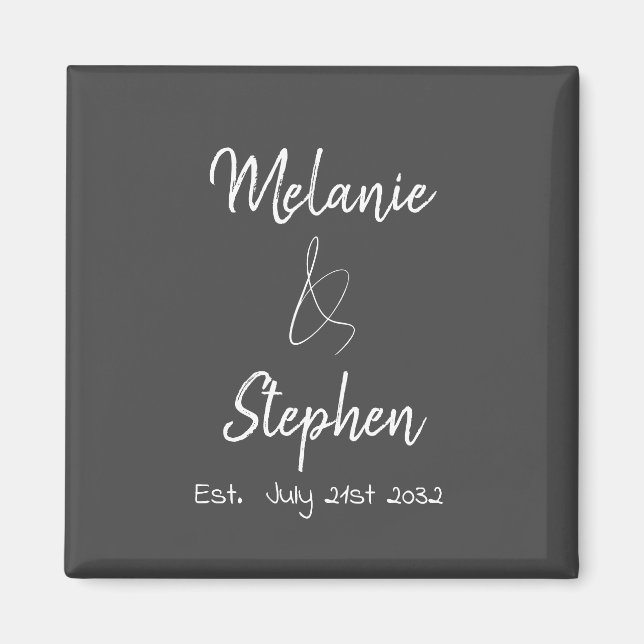 Elegant Couple Names Date Script Typography Grey Magnet (Front)