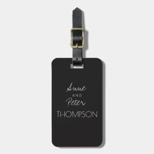 Elegant couple names on black luggage tag