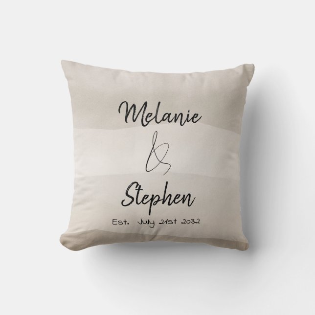 Elegant Couple Names Script Typography Neutral Cushion (Front)
