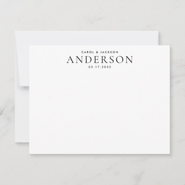 Elegant Couple Newlywed Name Wedding Stationery Card (Front)