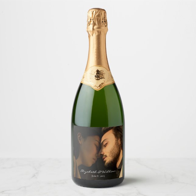 Elegant Couple Photo Anniversary Wedding Sparkling Wine Label (Front)