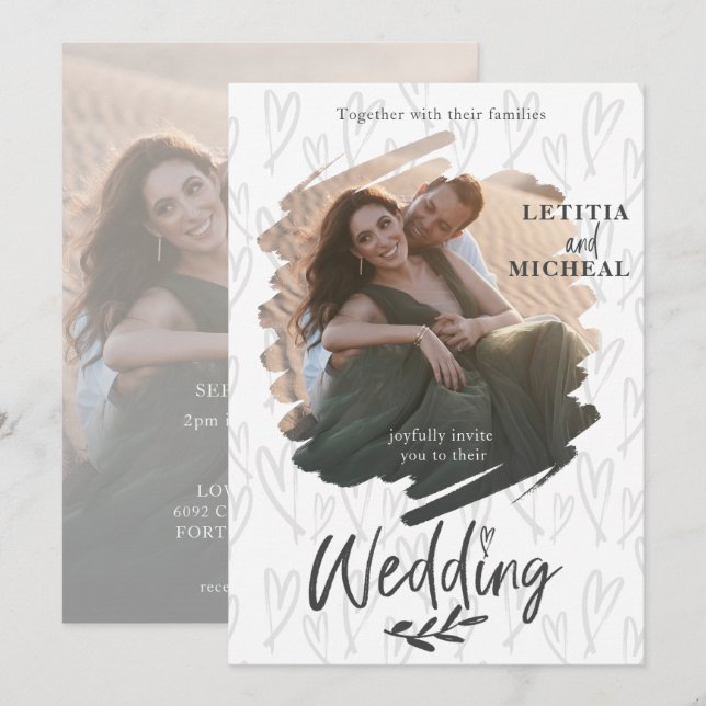 Elegant Couple Photo Black & White Wedding Invitation (Front/Back)