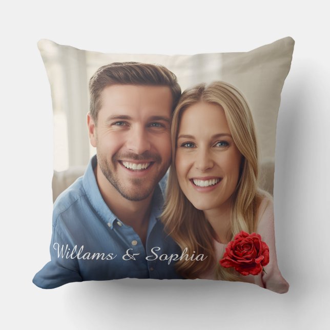 Elegant Couple Photo Custom Names Rose Gifts      Cushion (Front)