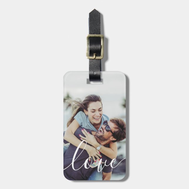 Elegant Couple Photo Love Script Luggage Tag (Front Vertical)