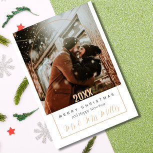 Elegant Couple Photo Merry Christmas Modern Script Holiday Card