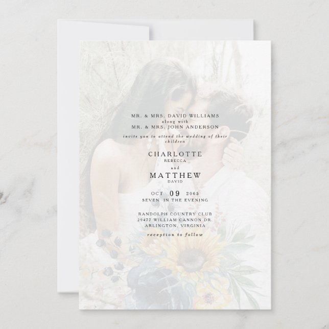 Elegant Couple Photo Muted Sunflower Both Parents Invitation (Front)