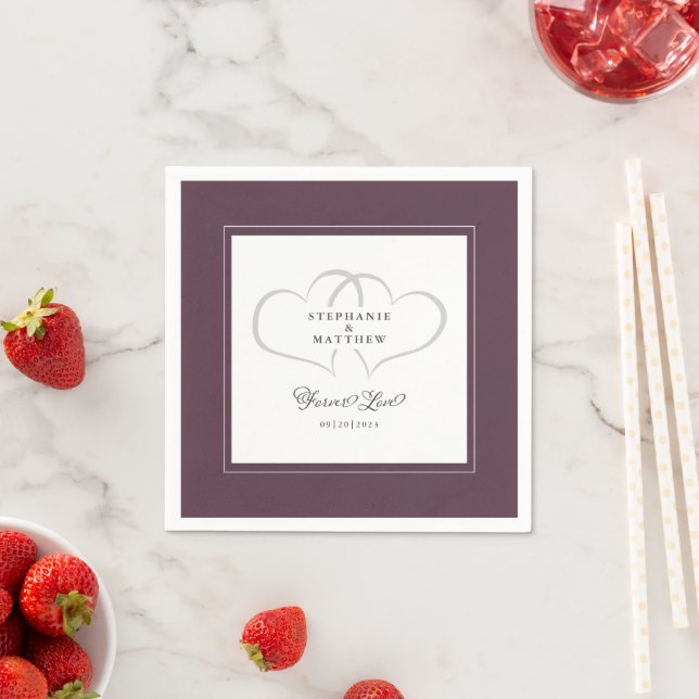 Elegant Couple Purple Wedding Hearts Forever Love Napkin (Insitu)