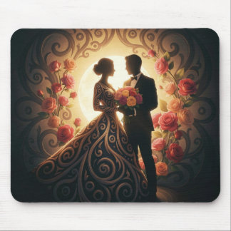Elegant Couple Silhouette with Rose  Mouse Mat