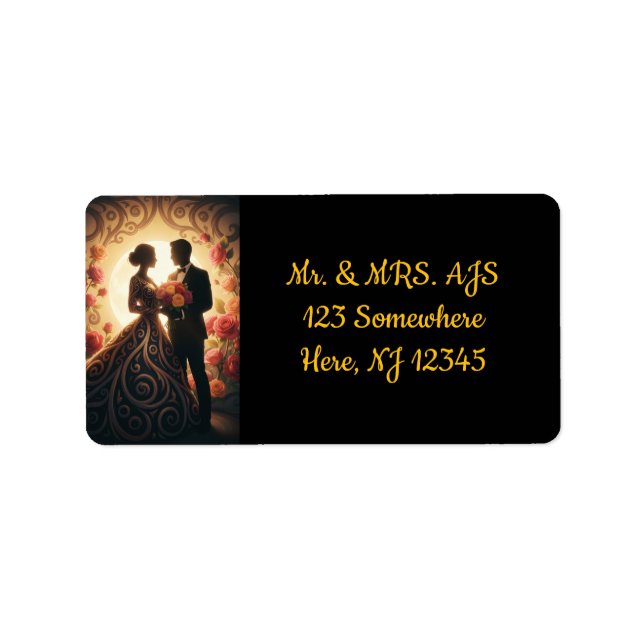 Elegant Couple Silhouette with Roses Label (Front)