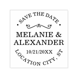Elegant Couple Wedding Round Save the Date Self-inking Stamp