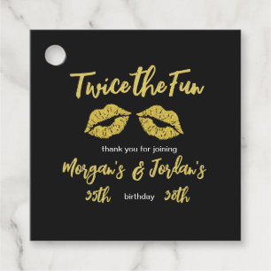 Elegant Couples Black Gold Kisses Joint Birthday Favour Tags