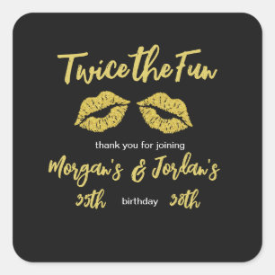 Elegant Couples Black Gold Kisses Joint Birthday Square Sticker