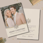 Elegant Couple's Christmas Flat Card<br><div class="desc">Embrace the spirit of the season with our Elegant Couple's Christmas Flat Card. The front showcases a refined photo adorned with a graceful snowflake design, while the back features a light background highlighting the snowflake at the top. Customise the "Merry Christmas" message and add an elegant script signature, creating a...</div>