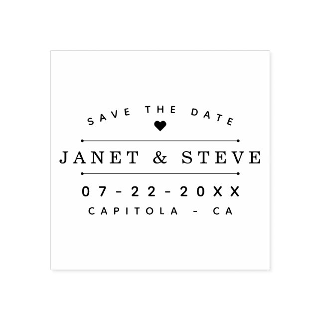 Elegant Couple's Names & Cute Heart Save The Date Rubber Stamp (Imprint)