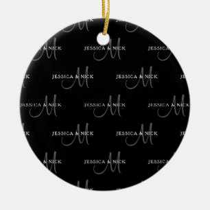 Elegant Couples Names & Monogram Ceramic Tree Decoration