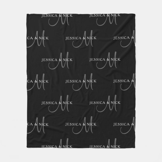 Elegant Couples Names & Monogram Fleece Blanket (Front)