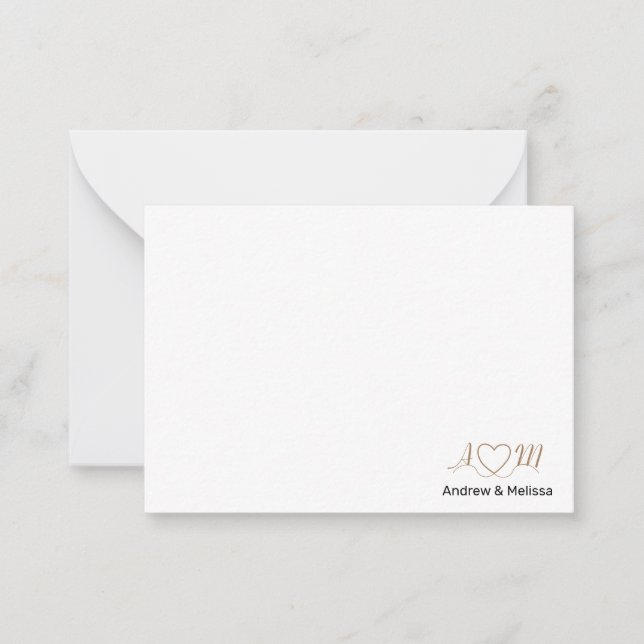 Elegant Couples Script Monogram Heart Gold Black Card (Front)