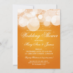 Elegant Couples Shower Glow & Sparkle Orange Invitation