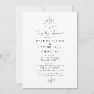 Elegant Couples Shower  Leaves Black & White     Invitation