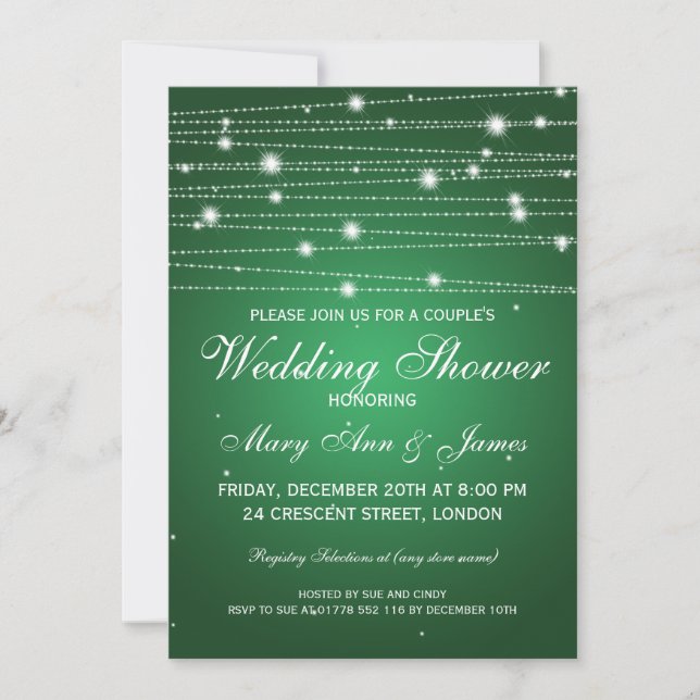 Elegant Couples Shower Sparkling Lines Emerald Invitation (Front)