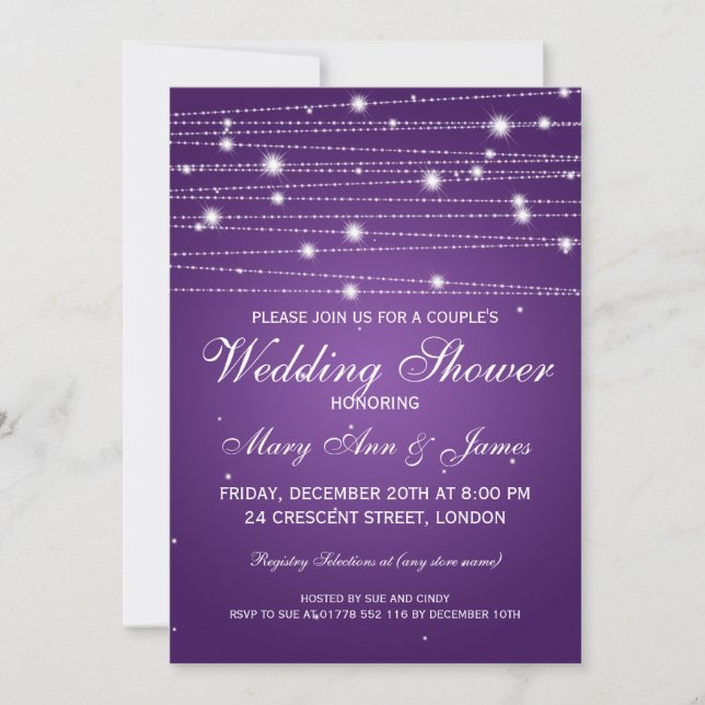 Elegant Couples Shower Sparkling Lines Purple Invitation (Front)