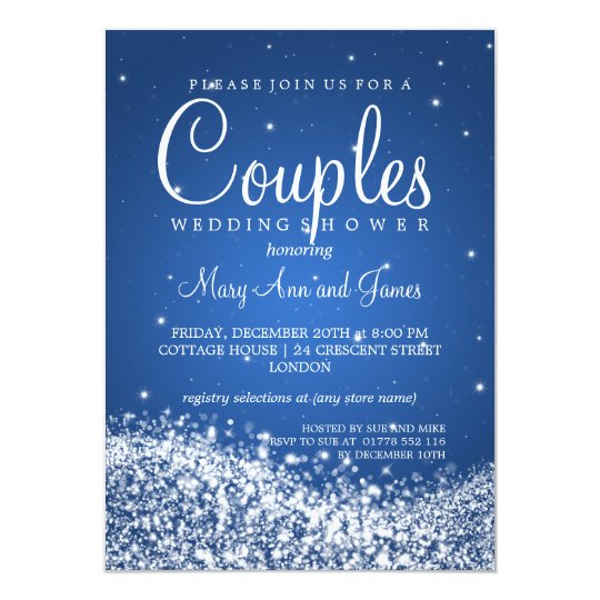 Elegant Couples Shower Sparkling Wave Blue Card