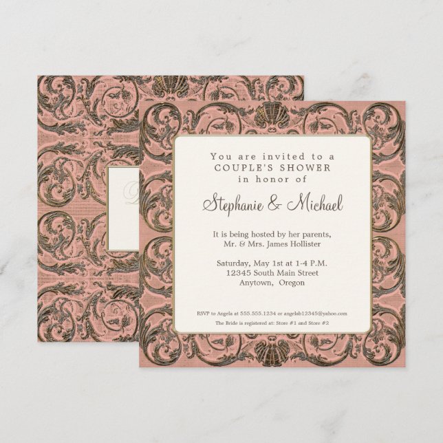 Elegant Couples Shower Vintage Baroque Blush Gold Invitation (Front/Back)