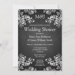 Elegant Couples Shower Vintage Swirls 2 Black Invitation