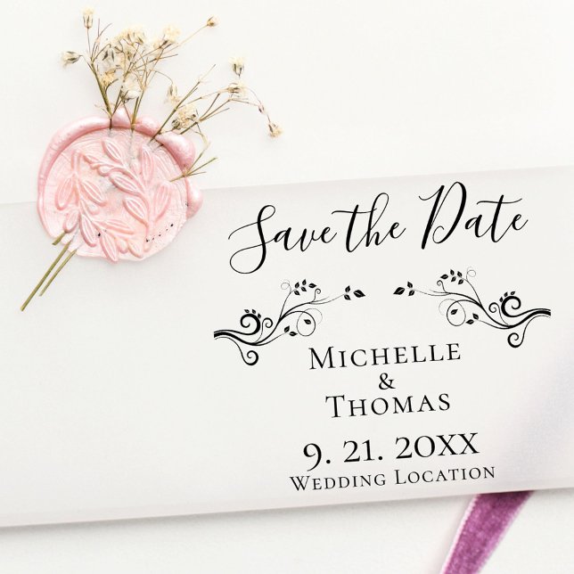 Elegant Couples Wedding Foliage Save the Date Rubber Stamp (Creator Uploaded)