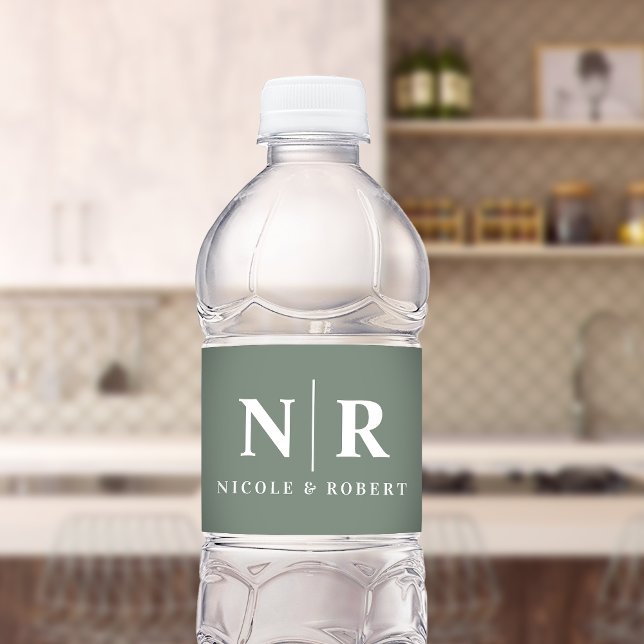 Elegant Couples Wedding Monogram Personalised Water Bottle Label (Creator Uploaded)
