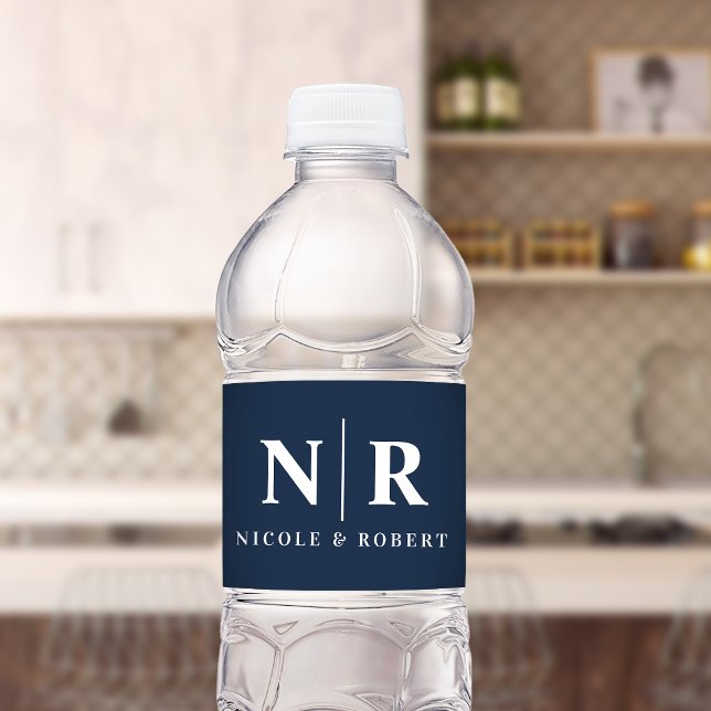  Elegant Couples Wedding Monogram Personalised Water Bottle Label (Creator Uploaded)