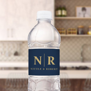  Elegant Couples Wedding Monogram Personalised Water Bottle Label