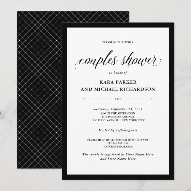 Elegant Couture | Black and White Couples Shower Invitation (Front/Back)