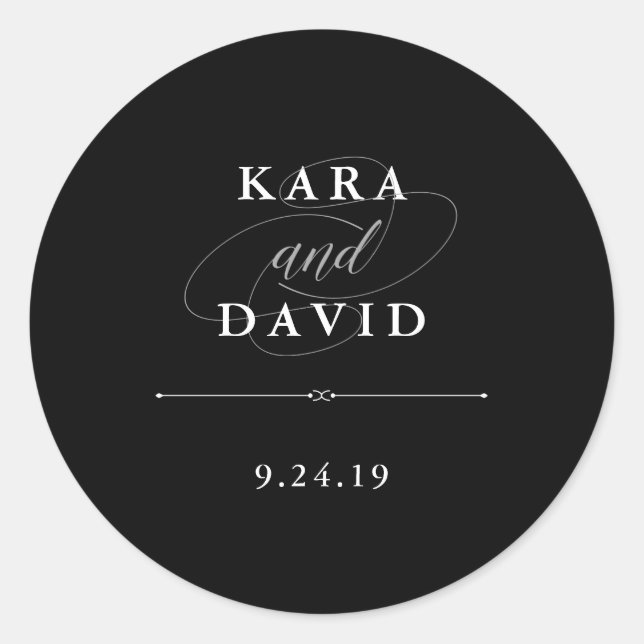 Elegant Couture | Black and White Wedding Classic Round Sticker (Front)