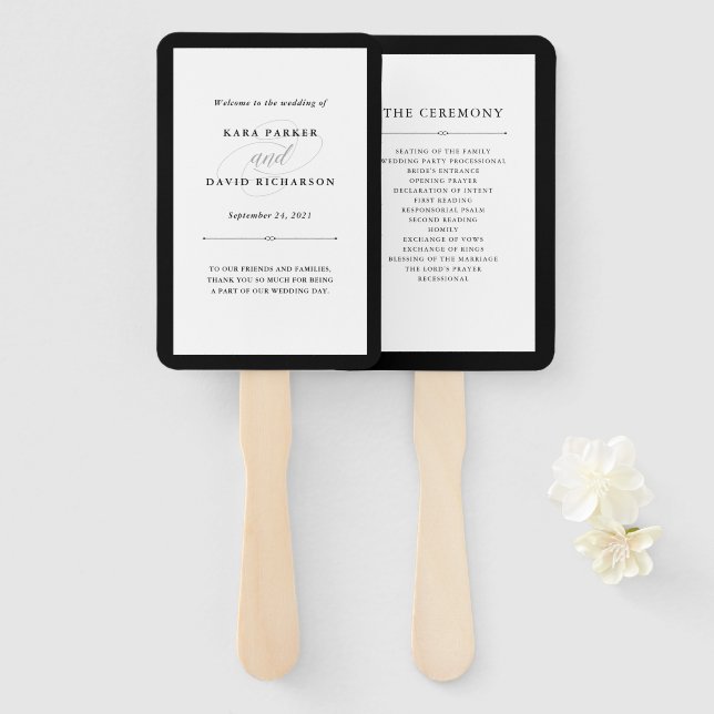 Elegant Couture | Black and White Wedding Hand Fan (Front and Back)