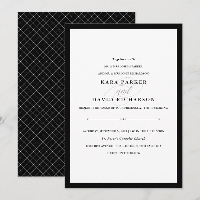 Elegant Couture | Black and White Wedding Invitation (Front/Back)