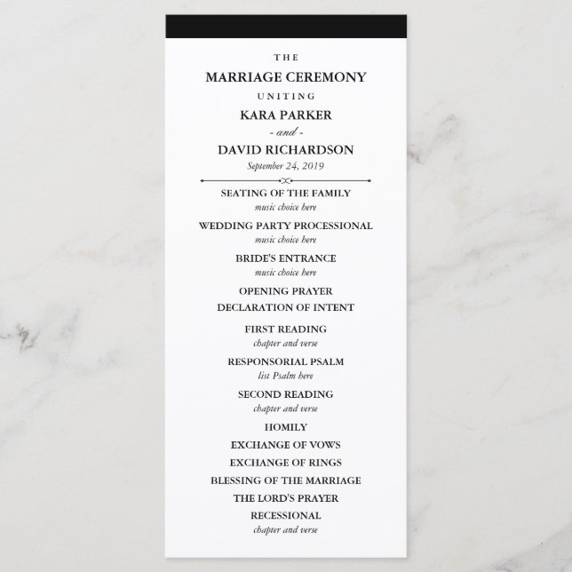 Elegant Couture | Black and White Wedding Program Programme (Front)